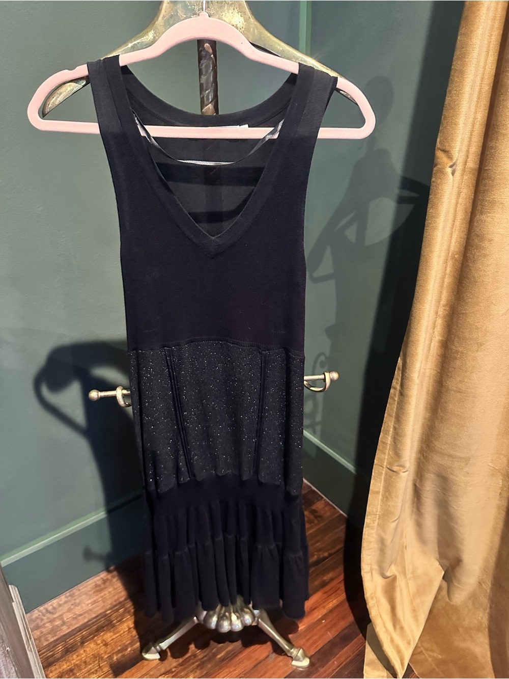 Lauren Vidal Black Sleeveless V-Neck Mini Dress with Sparkle Mid-Panel